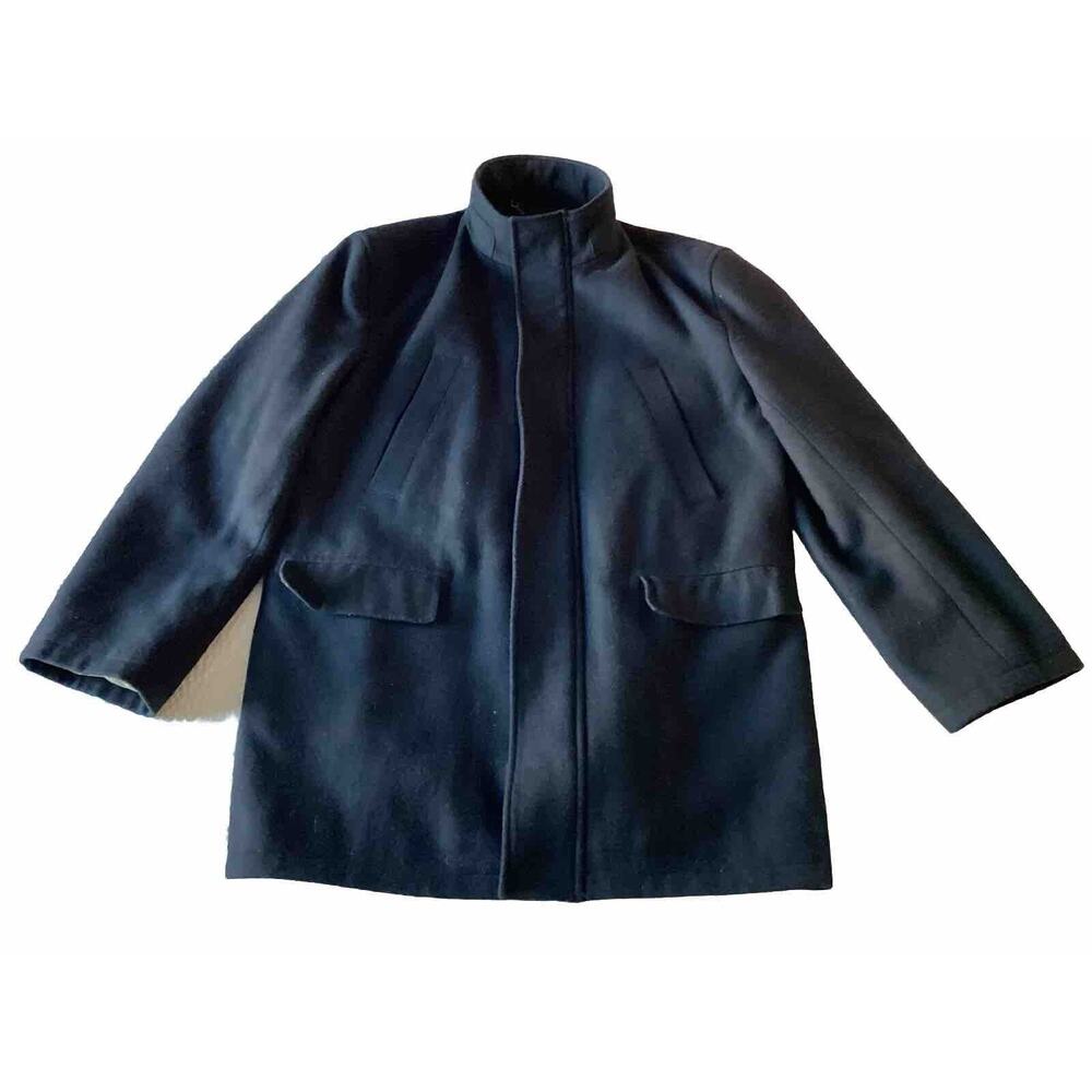 Funnel Neck Men’s Xtra Large Black Wool Coat Pea coat by Australian Blazer